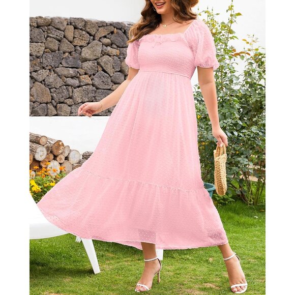 Plus Size Maternity Dress Swiss Dot Flow Maxi Pregnancy Wedding Guest - Picture 7 of 7